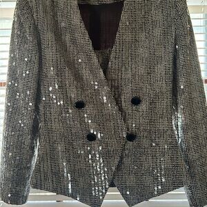 Nolan Miller Black and Gray Sequin Blazer and Camisole